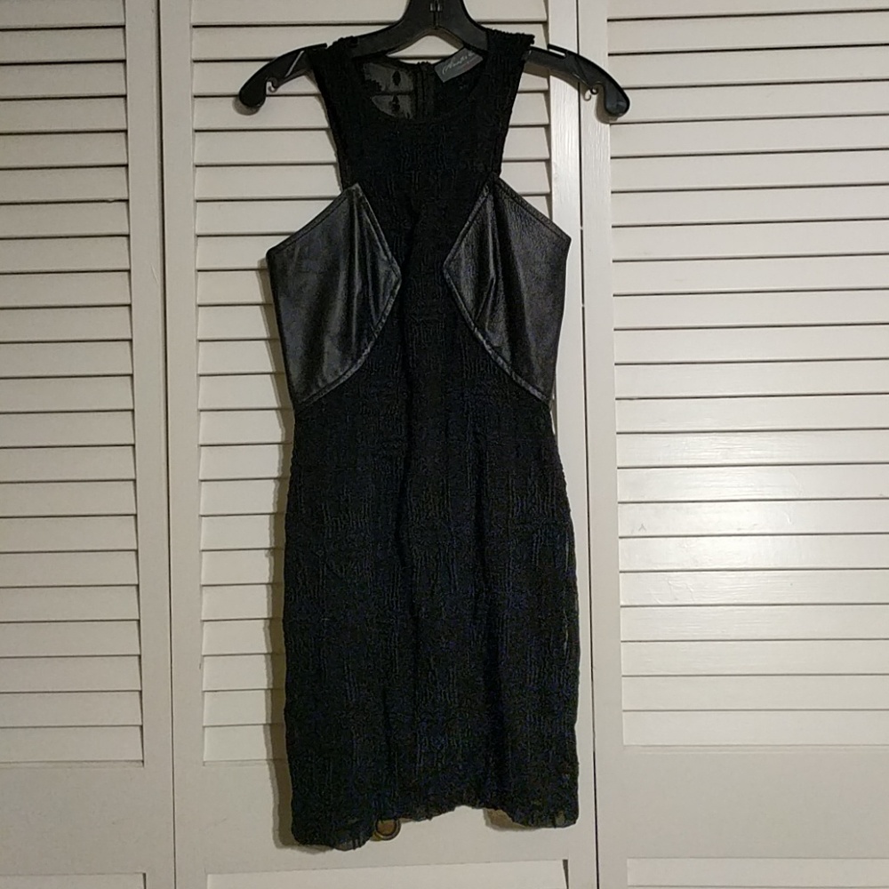 Hunter Dixon size 0 black mini dress with leather